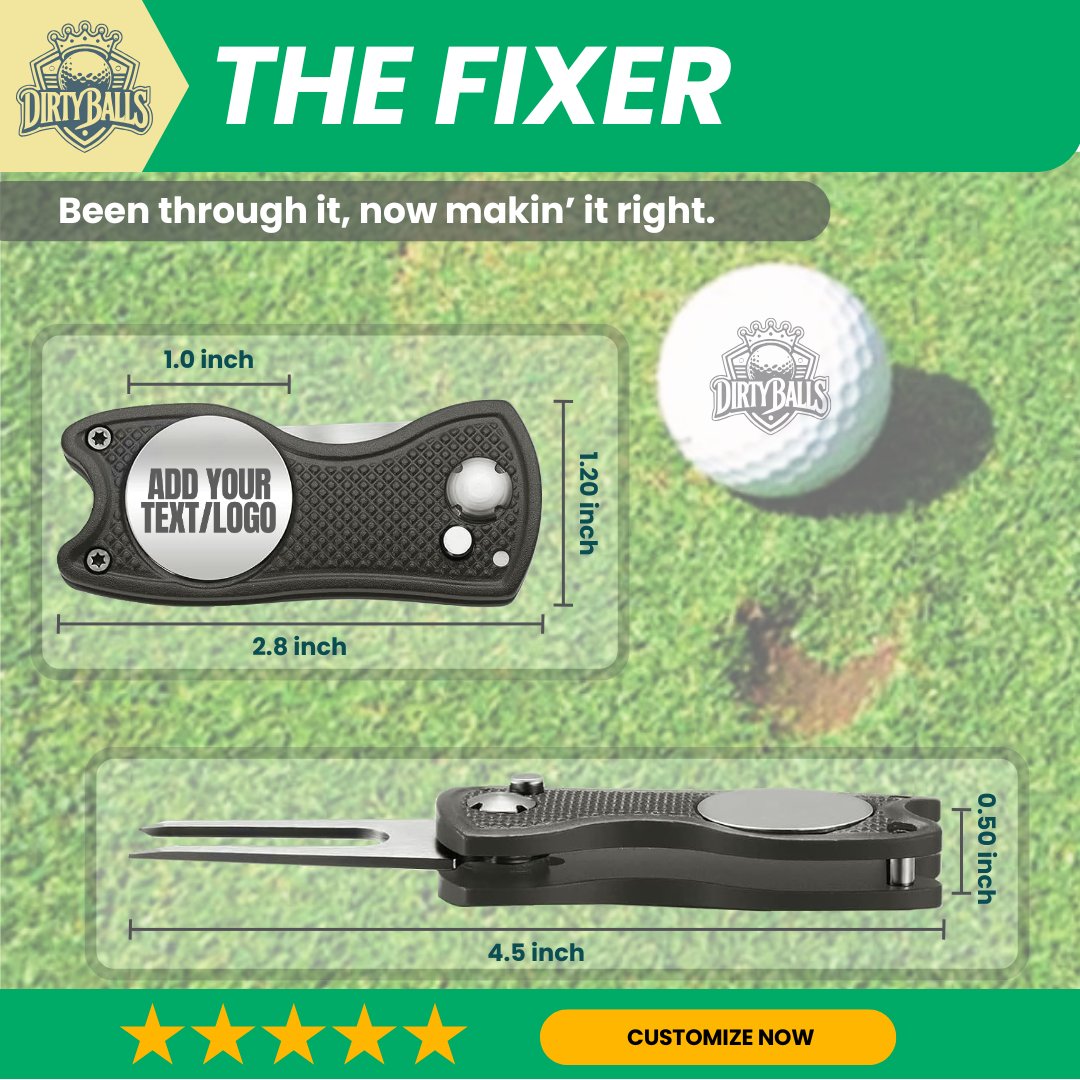 The Fixer – All-Metal Divot Tool w/Switchblade-Style Fork, Custom Magnetic Ball Marker & Club Grip Saver – Customized Golf Accessories Gift – Built to Dirty The Greens, Not Break 'Em