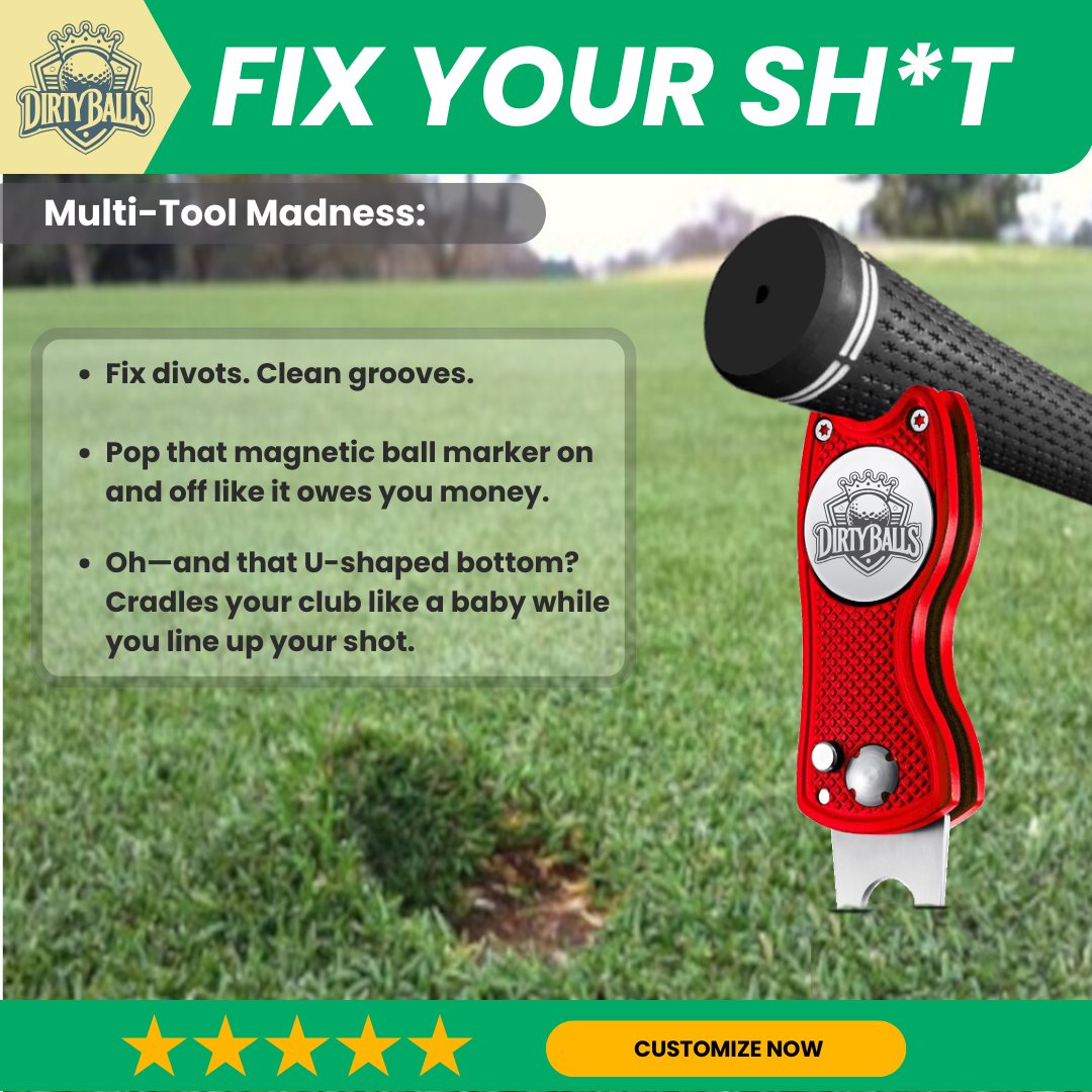 The Fixer – All-Metal Divot Tool w/Switchblade-Style Fork, Custom Magnetic Ball Marker & Club Grip Saver – Customized Golf Accessories Gift – Built to Dirty The Greens, Not Break 'Em